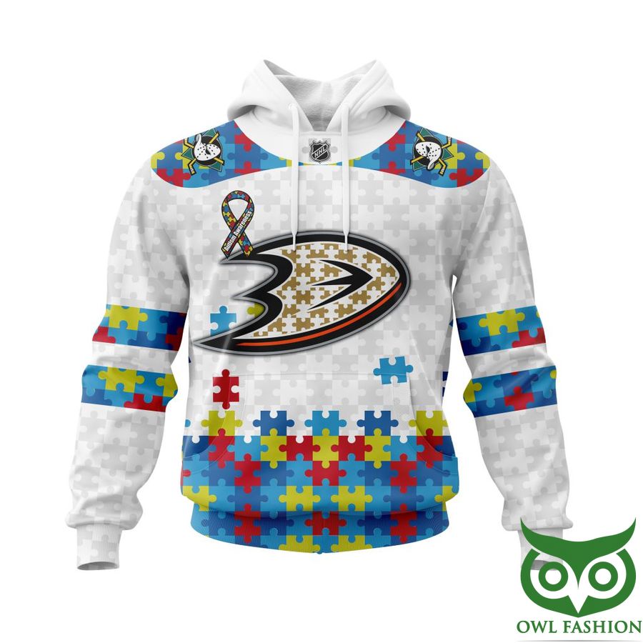 NHL Anaheim Ducks Autism Awareness Custom Name Number white puzzle hoodie sweatshirt