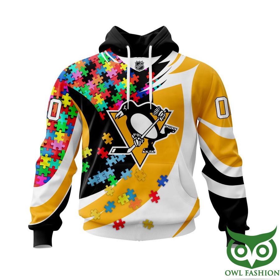 380 NHL Pittsburgh Penguins Autism Awareness Custom Name Number colorful puzzle hoodie sweatshirt