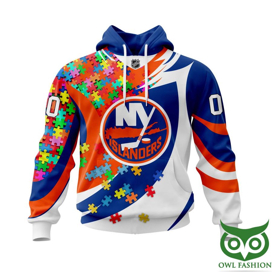 308 NHL New York Islanders Autism Awareness Custom Name Number colorful puzzle hoodie sweatshirt