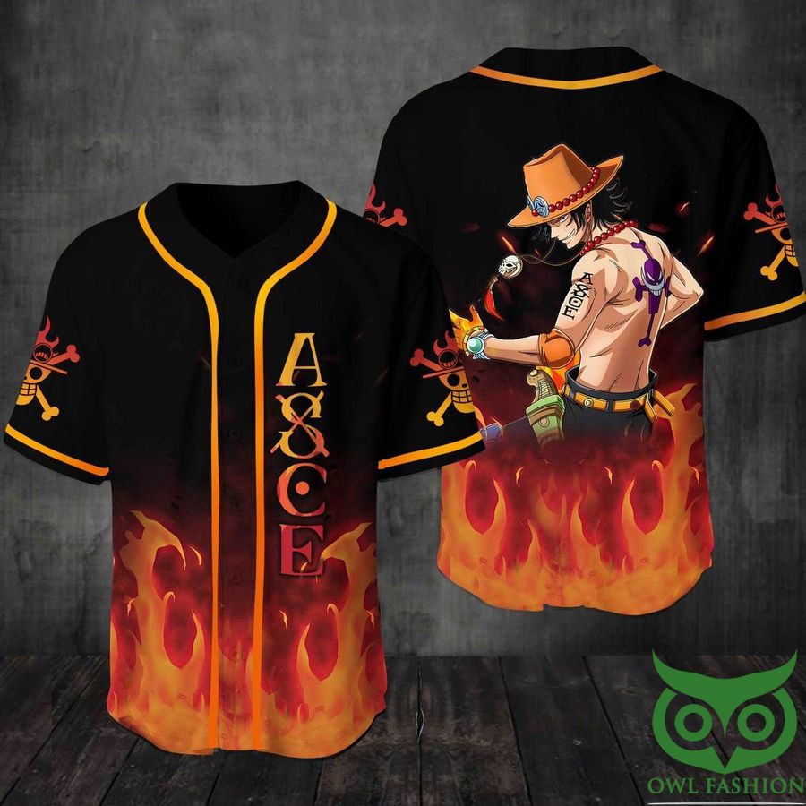 117 One Piece Ace Fire art Baseball Jersey Shirt