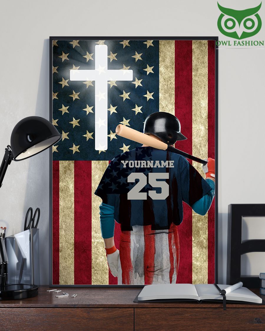 7 Custom Name Number Baseball player US flag Believe In God