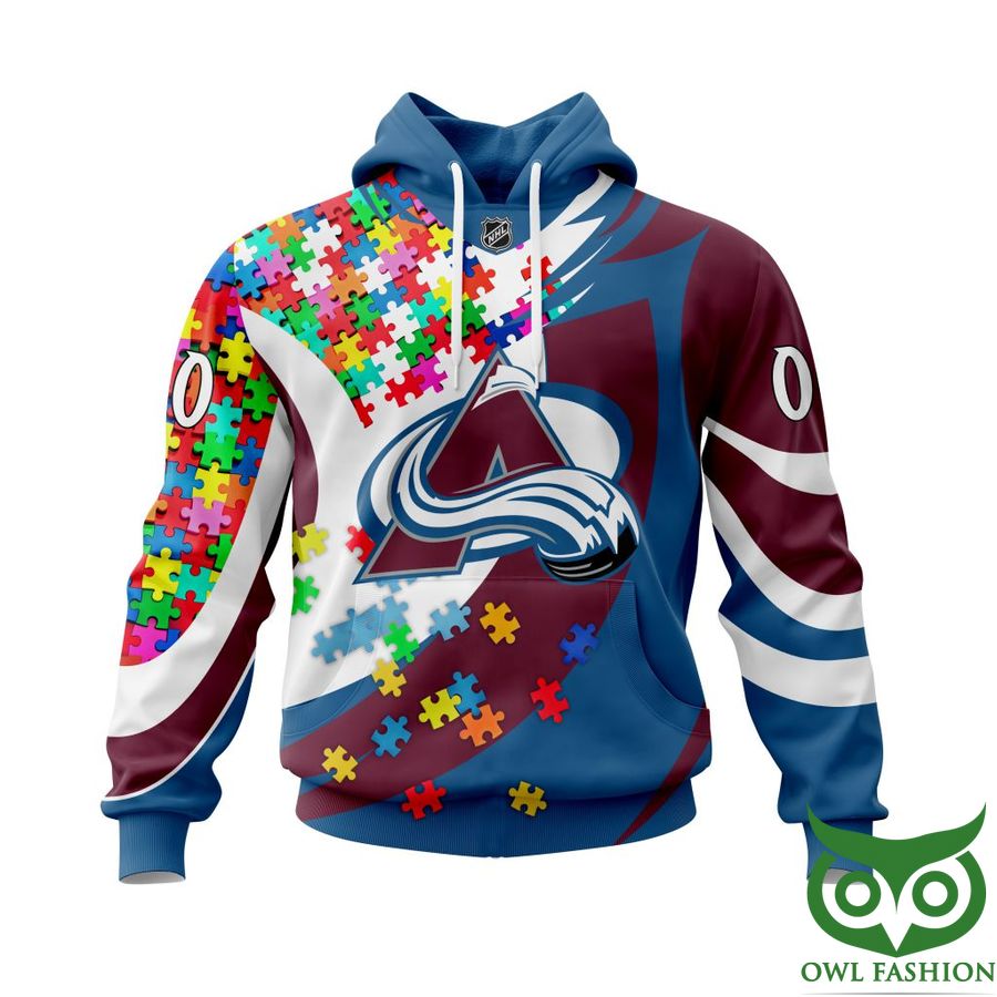 128 NHL Colorado Avalanche Autism Awareness Custom Name Number colorful puzzle hoodie sweatshirt