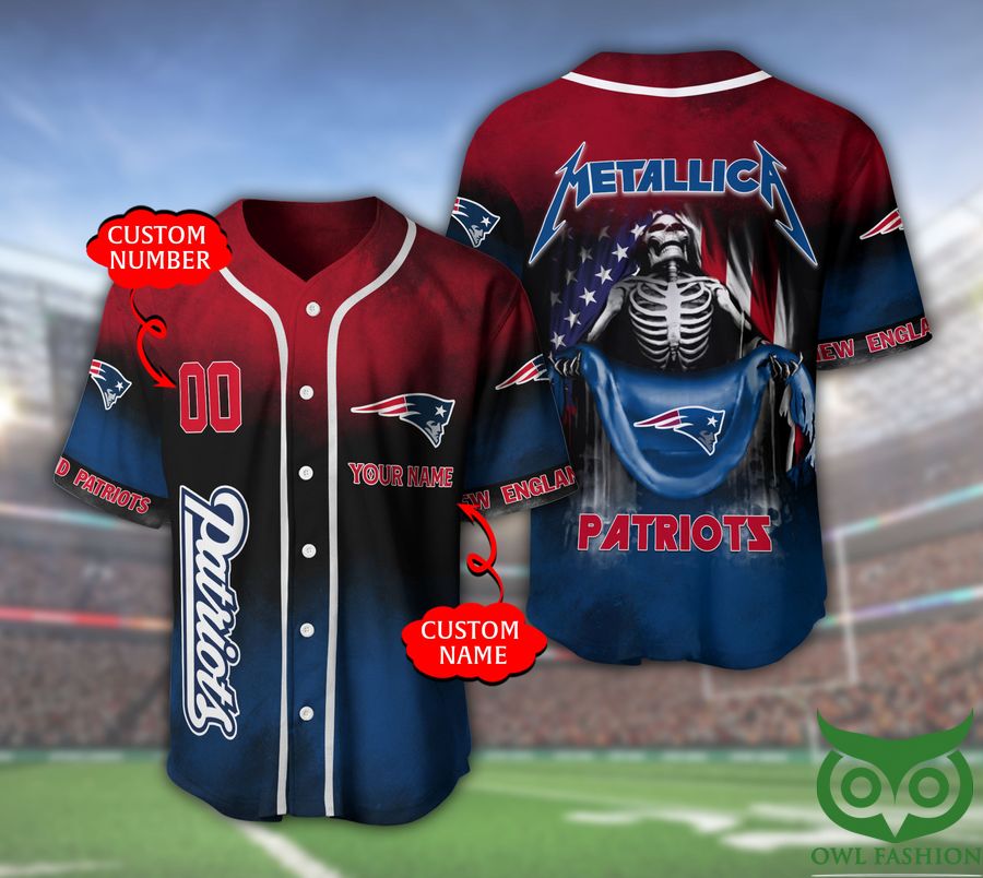 New England Patriots NFL 3D Custom Name Number Metallica Baseball Jersey