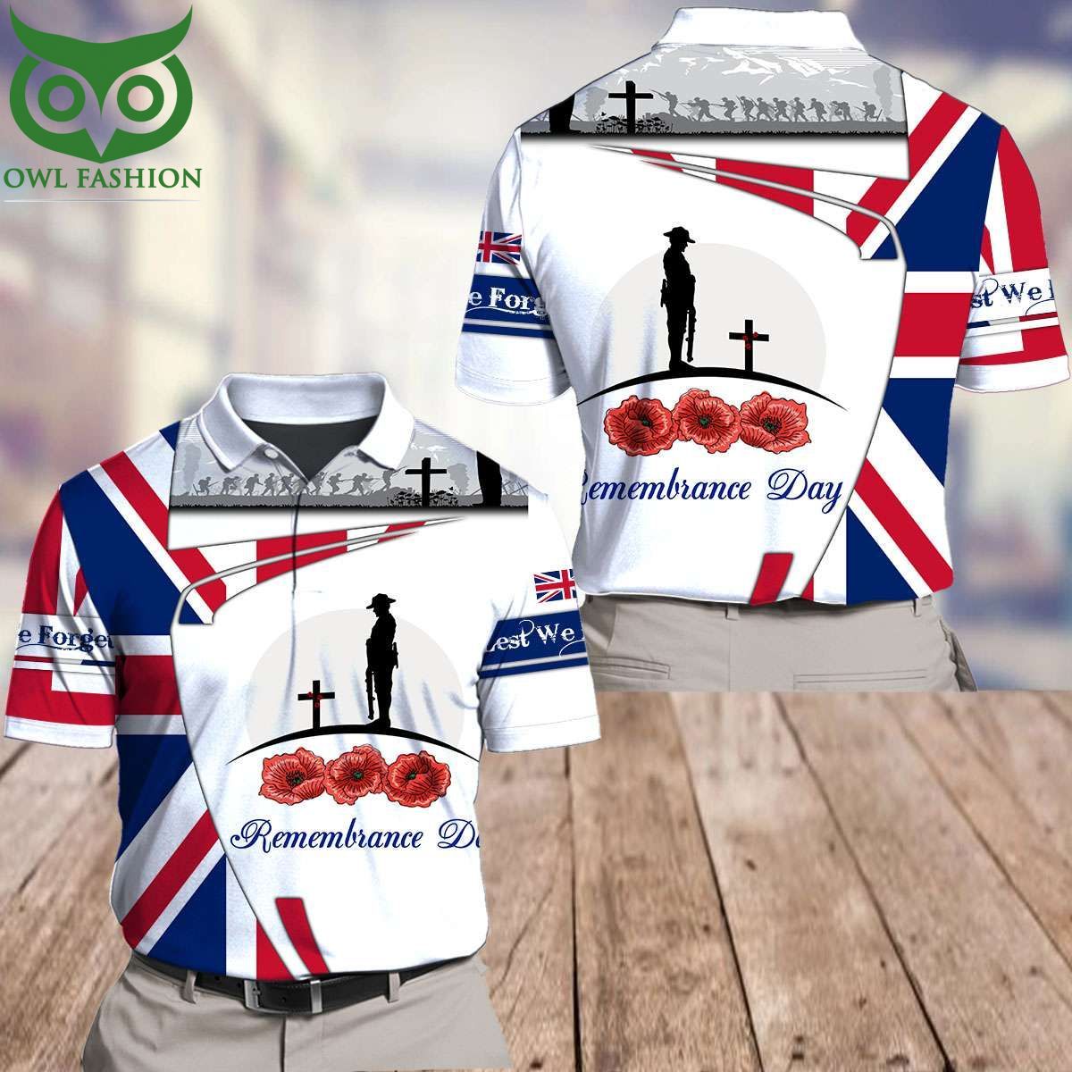 40 Remembrance Day UK army flag white 3D Polo and Hoodie