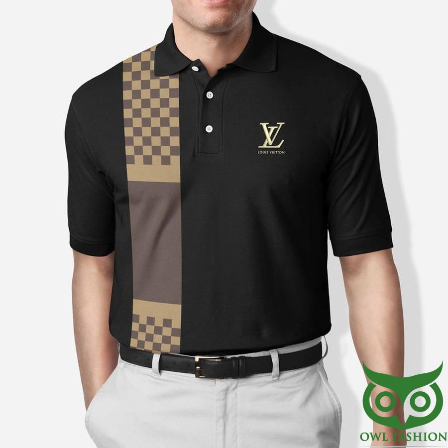 Louis Vuitton Logo With Brown Strip Polo Shirt