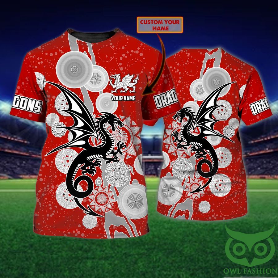 Custom Name NRL St George Illawarra Dragonns red 3D T-Shirt
