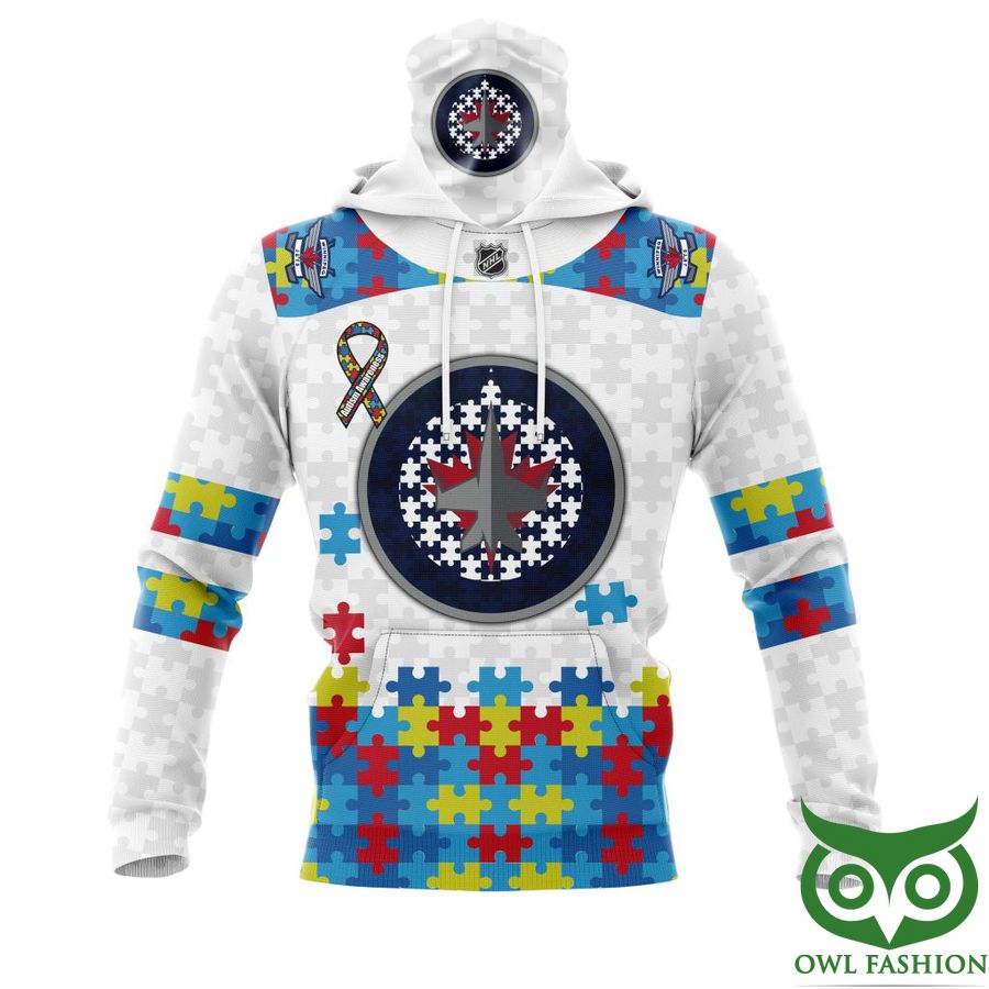 545 NHL Winnipeg Jets Autism Awareness Custom Name Number white puzzle hoodie sweatshirt