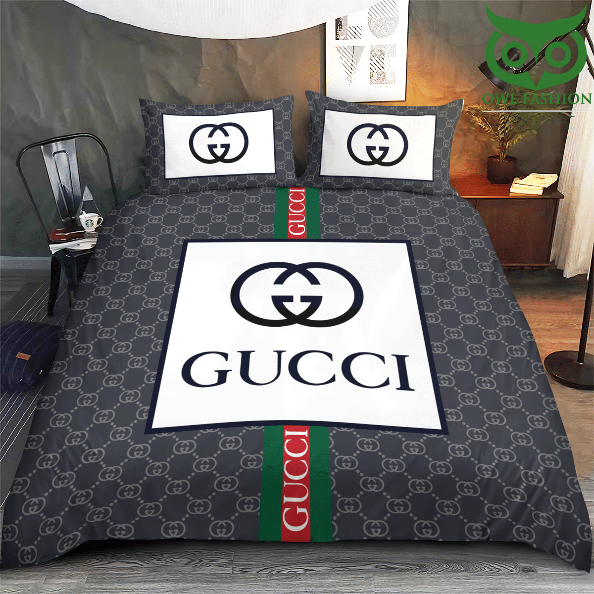 119 Gucci Grey tone luxury bedding set