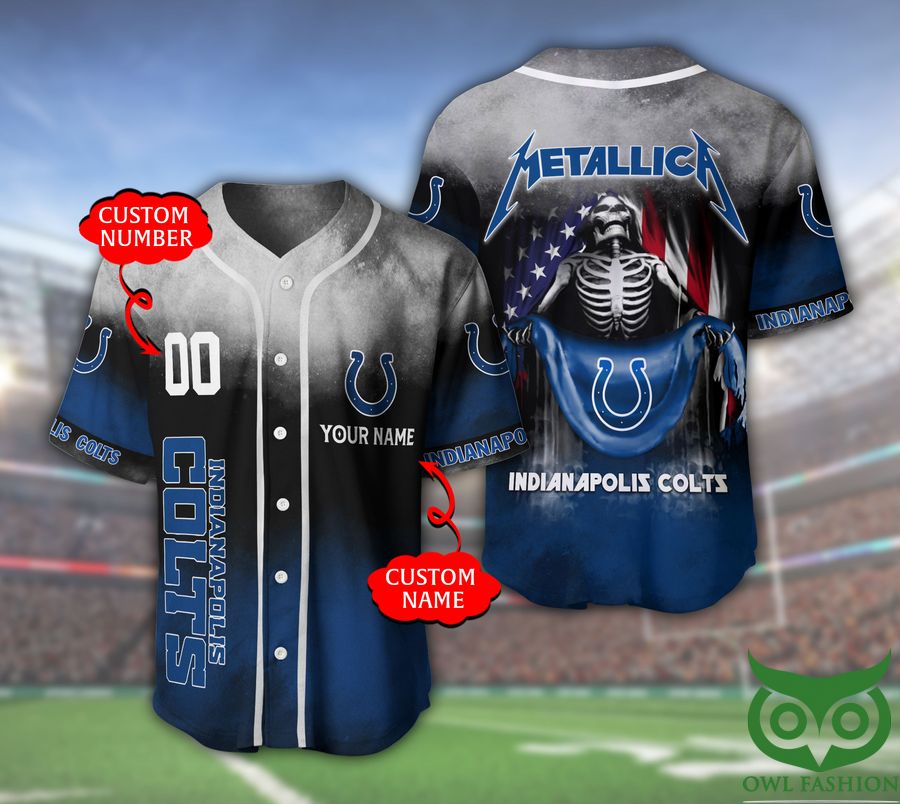 22 Indianapolis Colts NFL 3D Custom Name Number Metallica Baseball Jersey