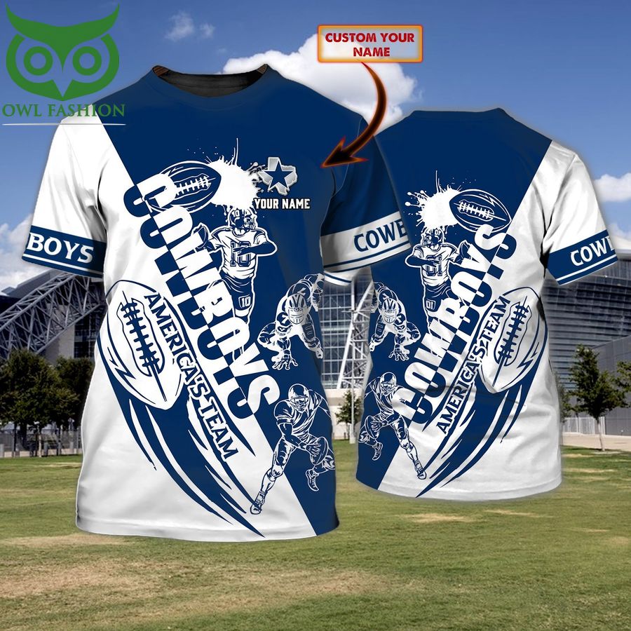47 Custom Name NFL Dallas Cowboys White and Navy 3D T shirt