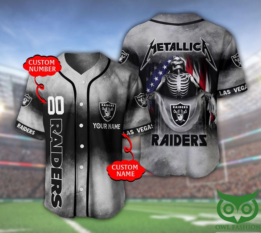 Las Vegas Raiders NFL 3D Custom Name Number Metallica Baseball Jersey
