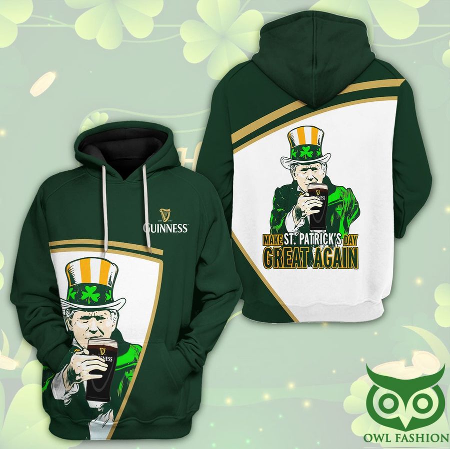 11 Guinness Make St.Patricks Day Great Again Blue 3D Hoodie