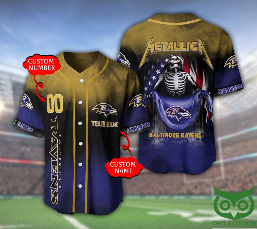 Baltimore Ravens NFL 3D Custom Name Number Metallica Baseball Jersey