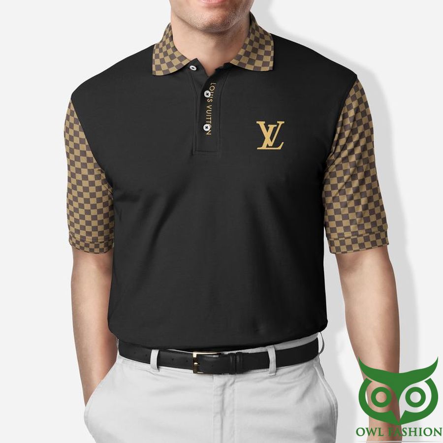 Louis Vuitton with Brown Checkerboard on Sleeves Polo Shirt