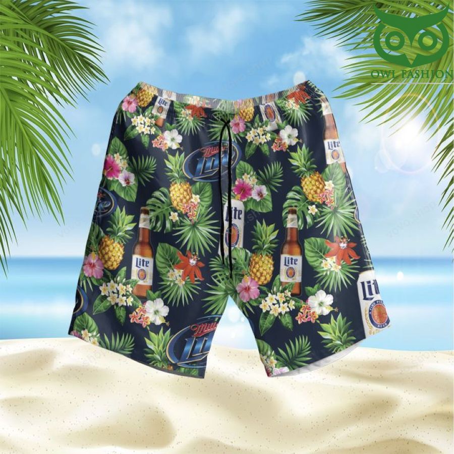 Miller Lite Beer Tropical Flower Hawaiian Shirt and Beach Shorts