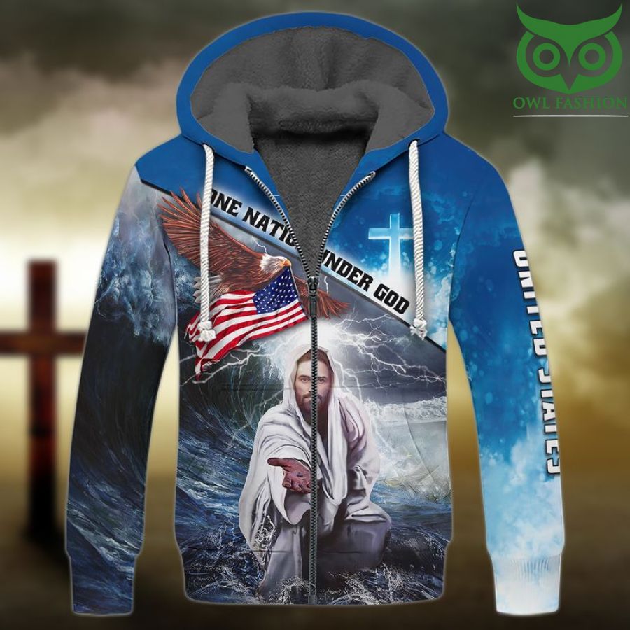 7 ONE NATION UNDER GOD America Eagle in storm 3D Hoodie Sweatshirt