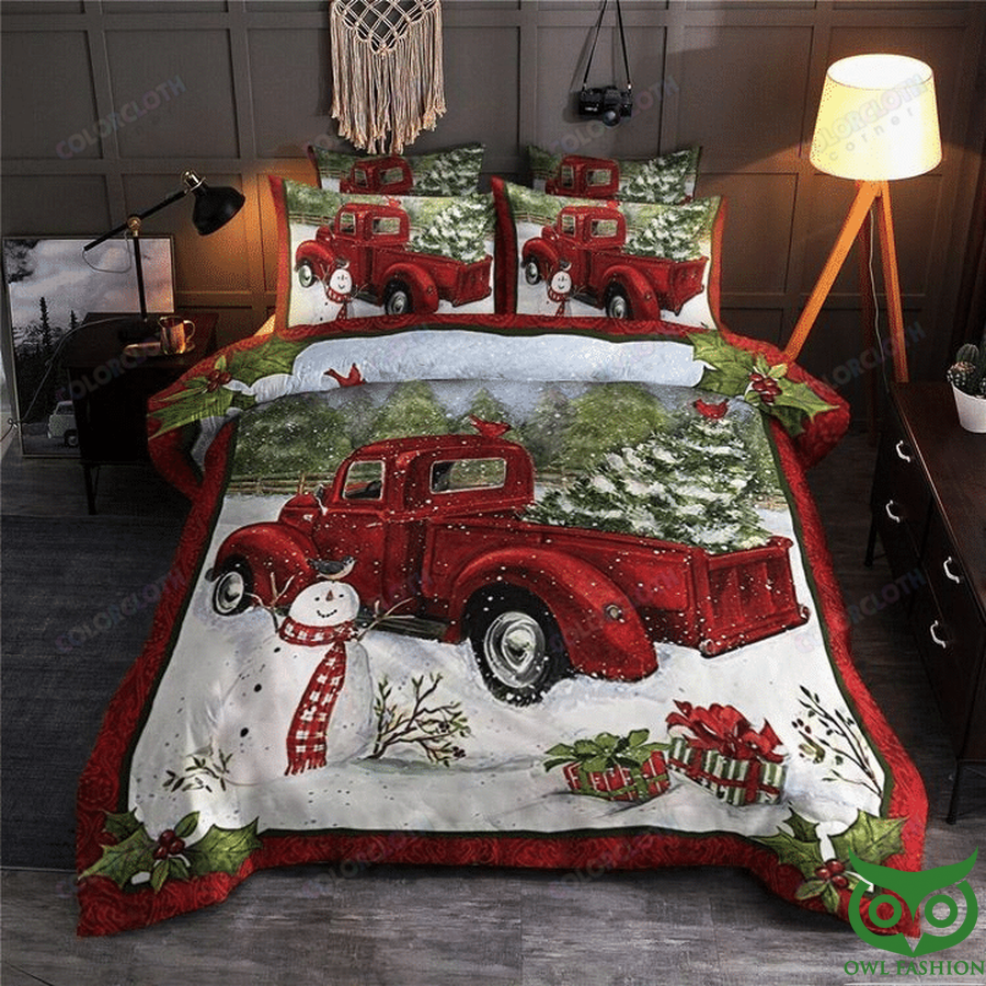 79 Red Truck Snowman Christmas Bedding Set