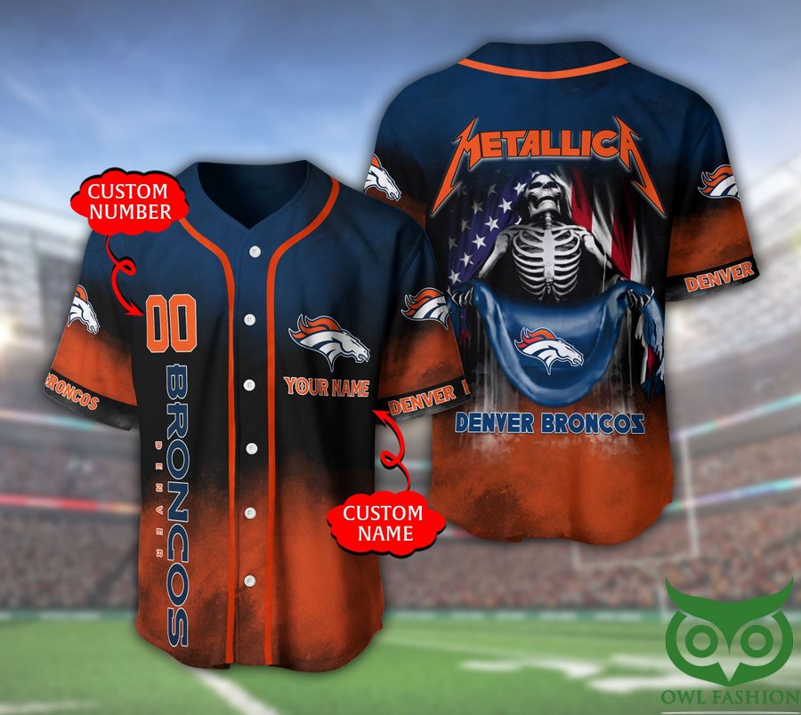 Denver Broncos NFL 3D Custom Name Number Metallica Baseball Jersey