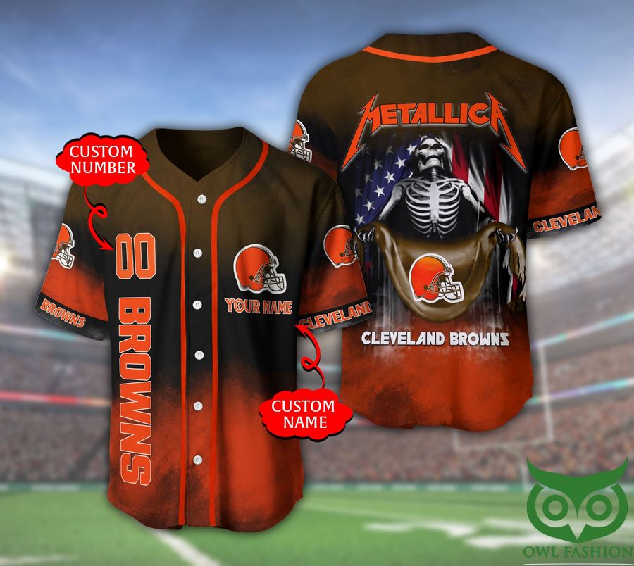 14 Cleveland Browns NFL 3D Custom Name Number Metallica Baseball Jersey