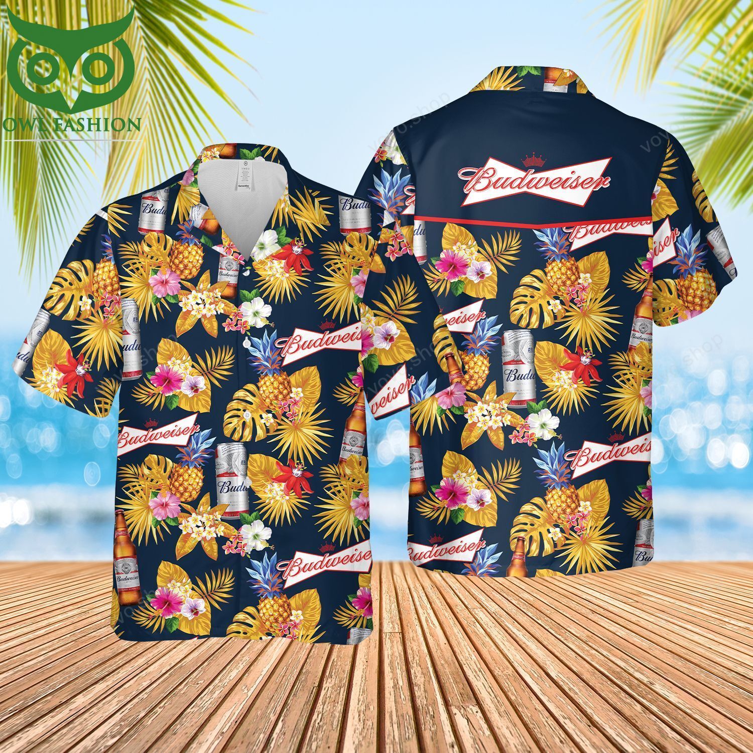 127 Budweiser beer tropical pineapple Hawaiian Shirt and Shorts