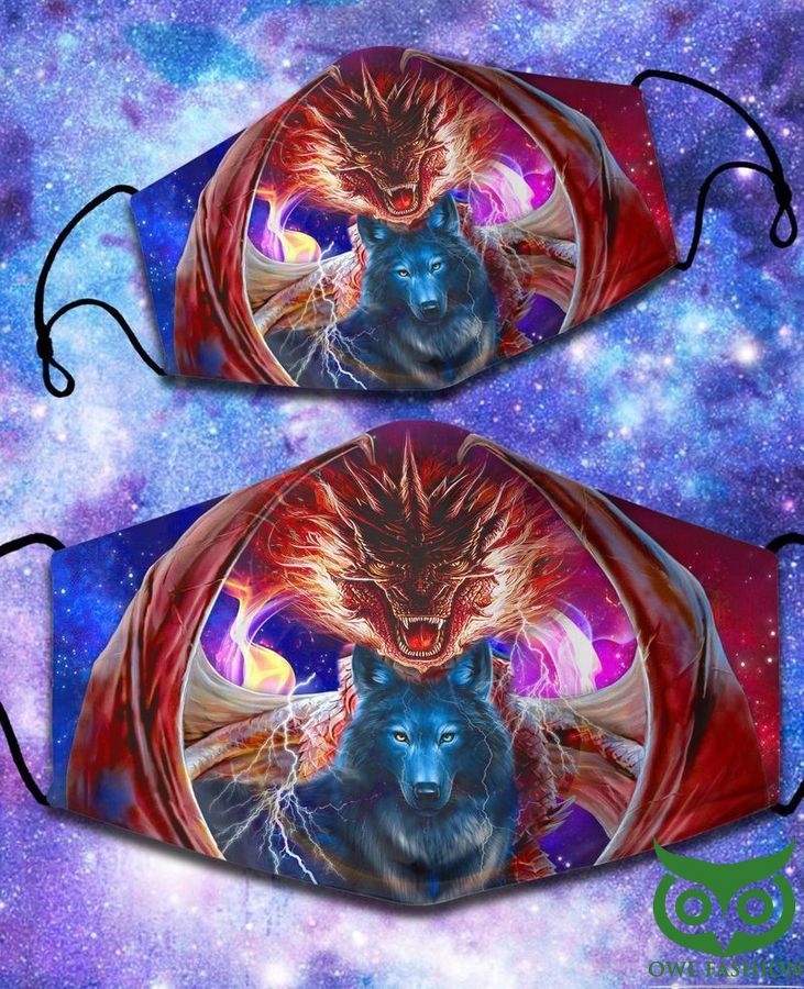 9 Red Dragon and blue wolf facemask