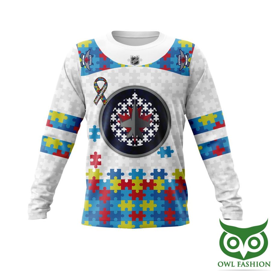 547 NHL Winnipeg Jets Autism Awareness Custom Name Number white puzzle hoodie sweatshirt