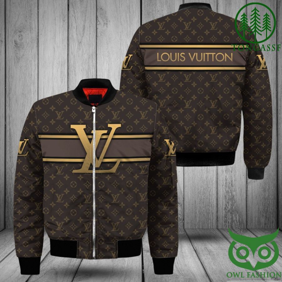 60 Brown Louis Vuitton Logos pattern Bomber Jacket