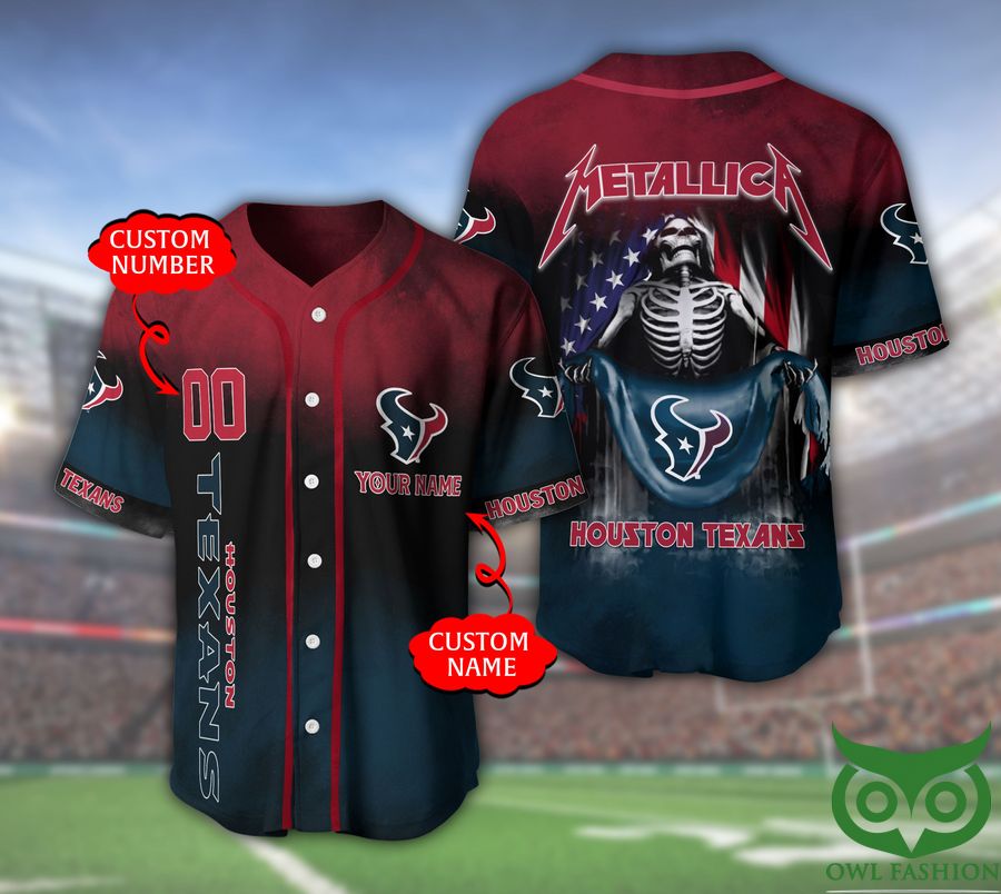 29 Houston Texans NFL 3D Custom Name Number Metallica Baseball Jersey
