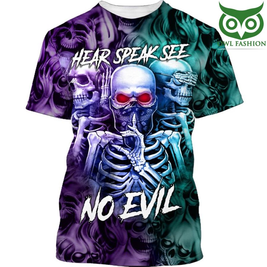 19 SKULL HEAR SPEAK SEE NO EVIL Printed Hoodie T shirt