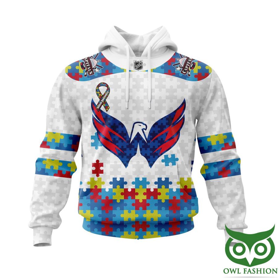 524 NHL Washington Capitals Autism Awareness Custom Name Number white puzzle hoodie sweatshirt