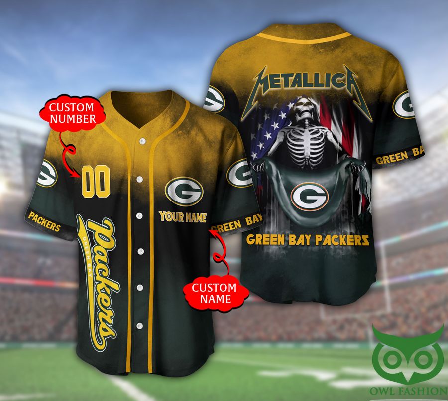 18 Green Bay Packers NFL 3D Custom Name Number Metallica Baseball Jersey