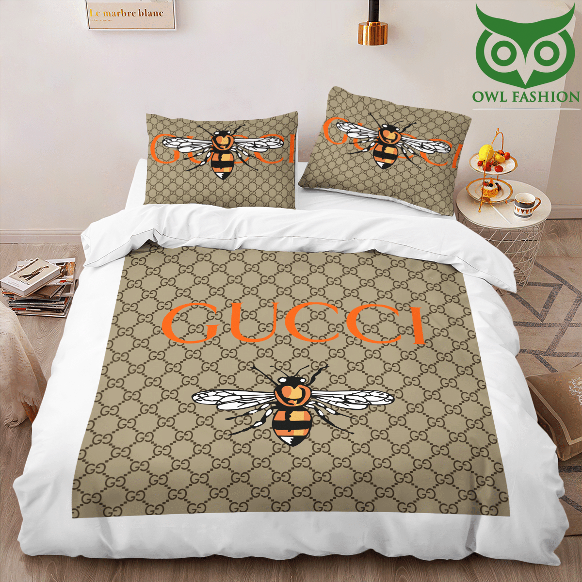 26 Gucci Bee logo LUXURY bedding set