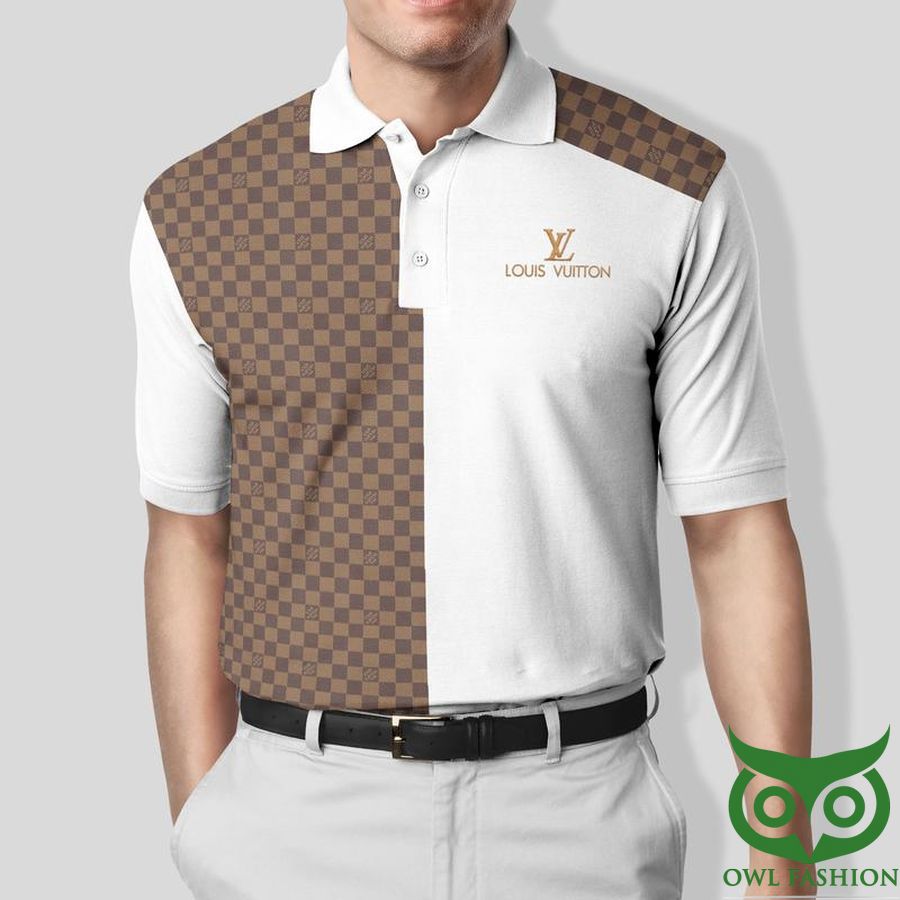 18 Louis Vuitton White with Light Brown Logo on Half of the Polo Shirt