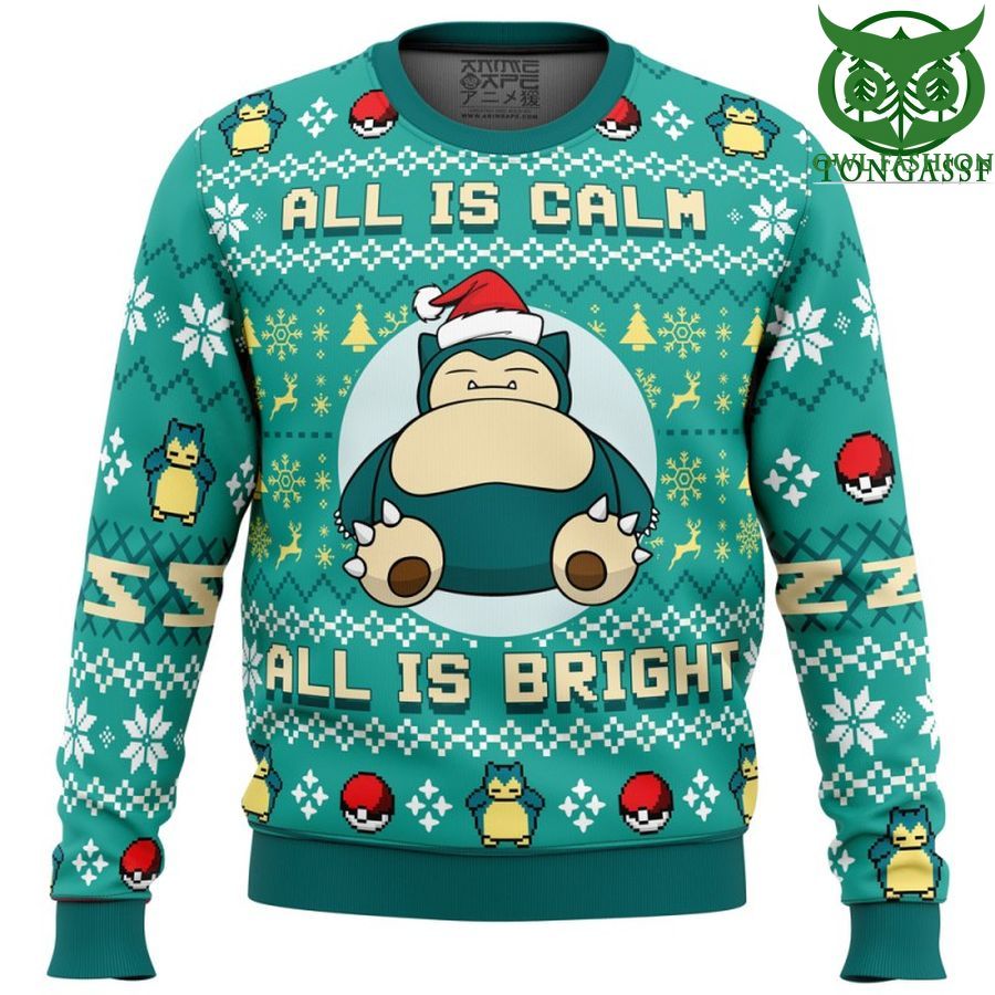 94 All is Calm All Bright Snorlax Pokemon Ugly Christmas Sweater