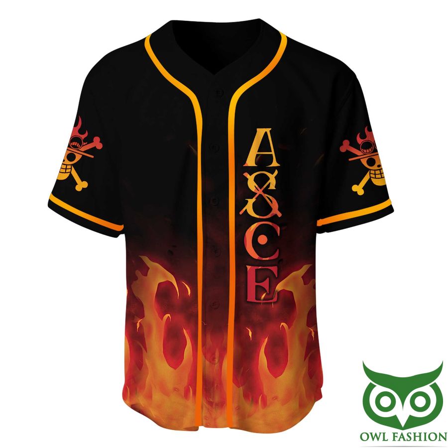 118 One Piece Ace Fire art Baseball Jersey Shirt