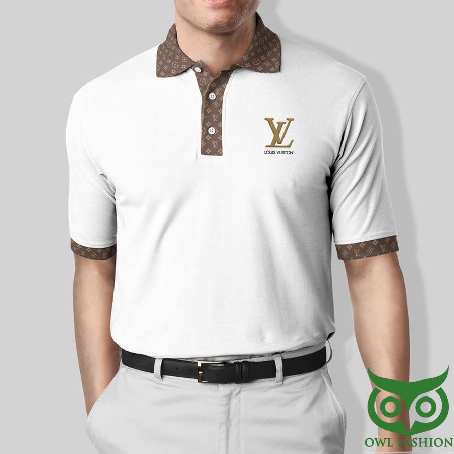 12 Louis Vuitton White and Light Brown Color with Logo Polo Shirt