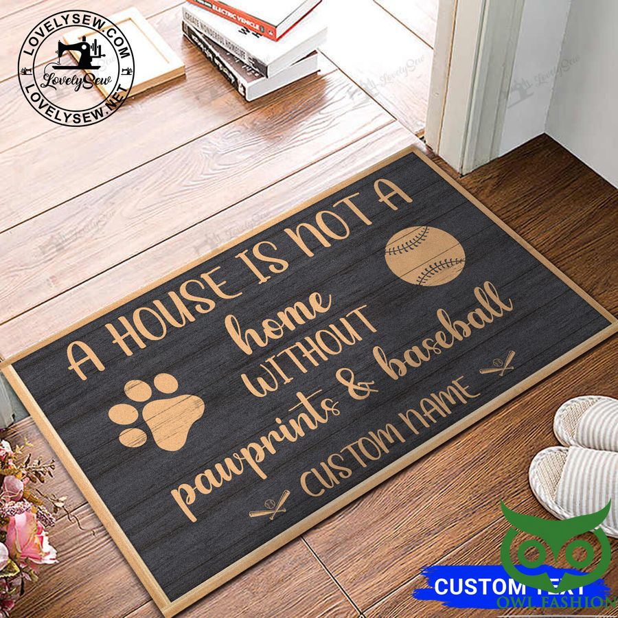 193 Customized Baseball And Pawprints Gray and Yellow Doormat