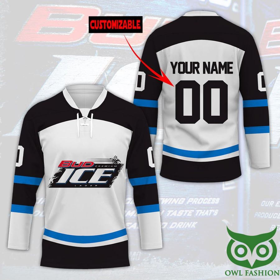 19 Bud Ice Lager Custom Name Number Hockey Jersey