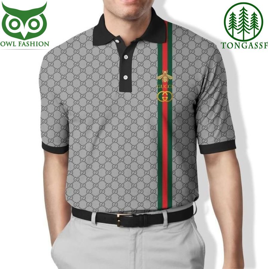 Gucci Grey Color with Logo Patterns Polo Shirt