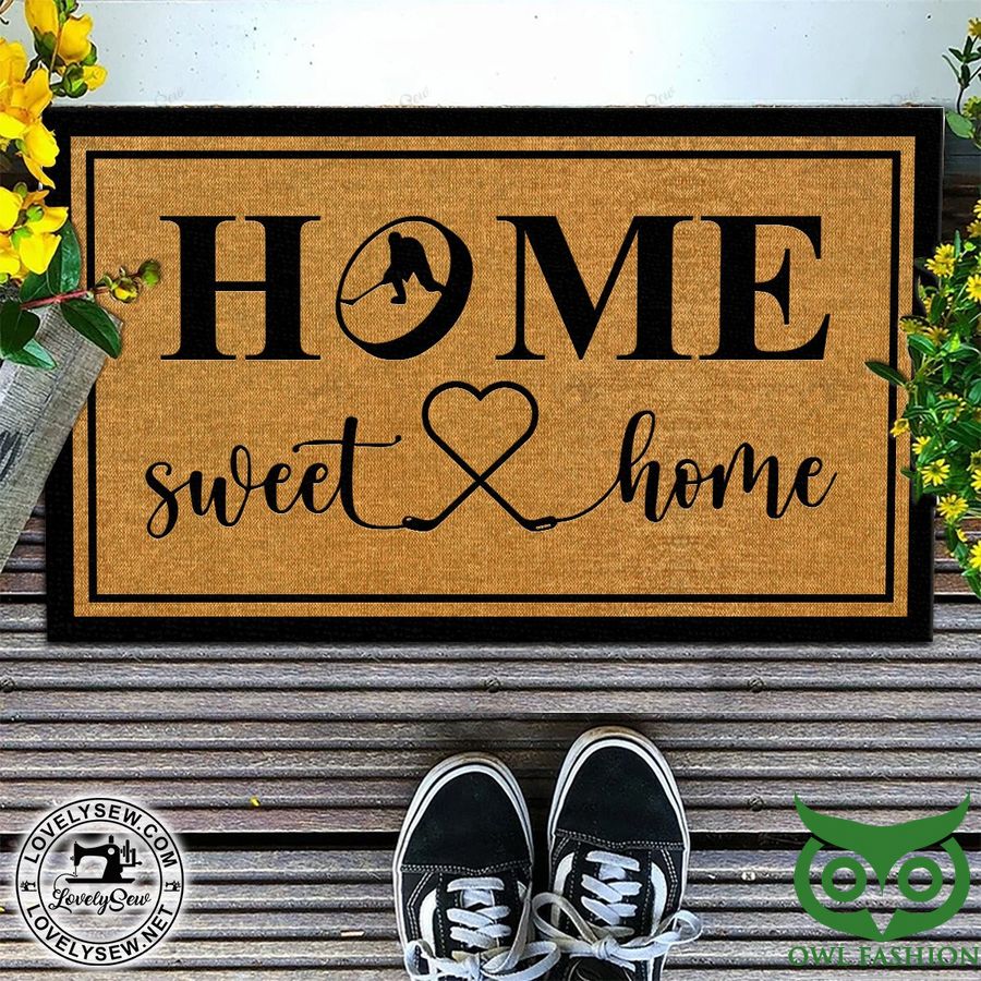 Hockey Home Sweet Home with Heart Brown Doormat