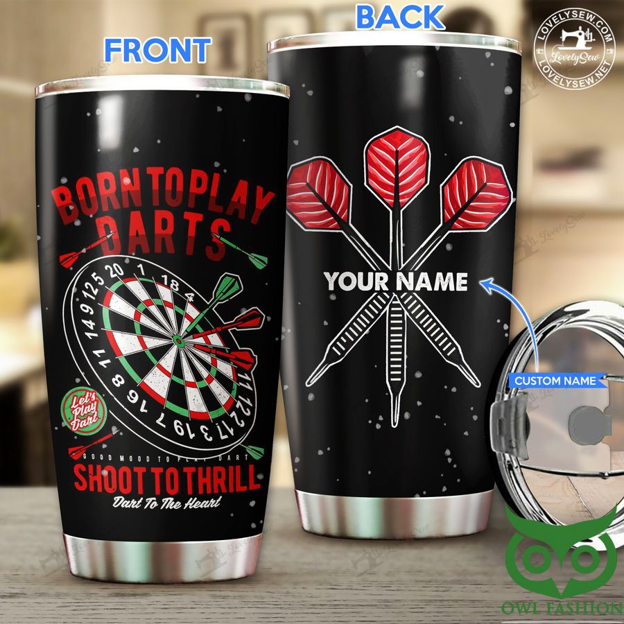 Customized Born To Play Darts Red and Black Stainless Steel Tumbler