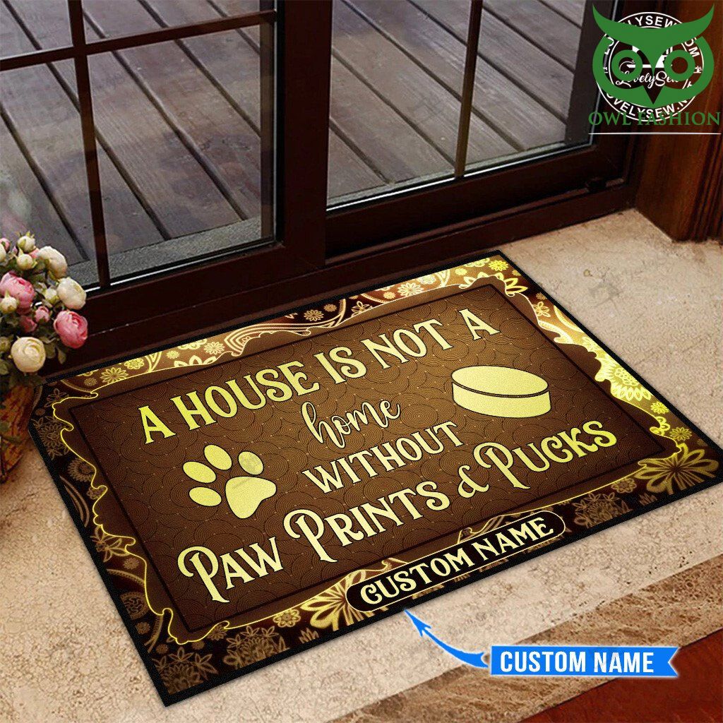 A house is not a home without Pawn Prints and Pucks Personalized Doormat 