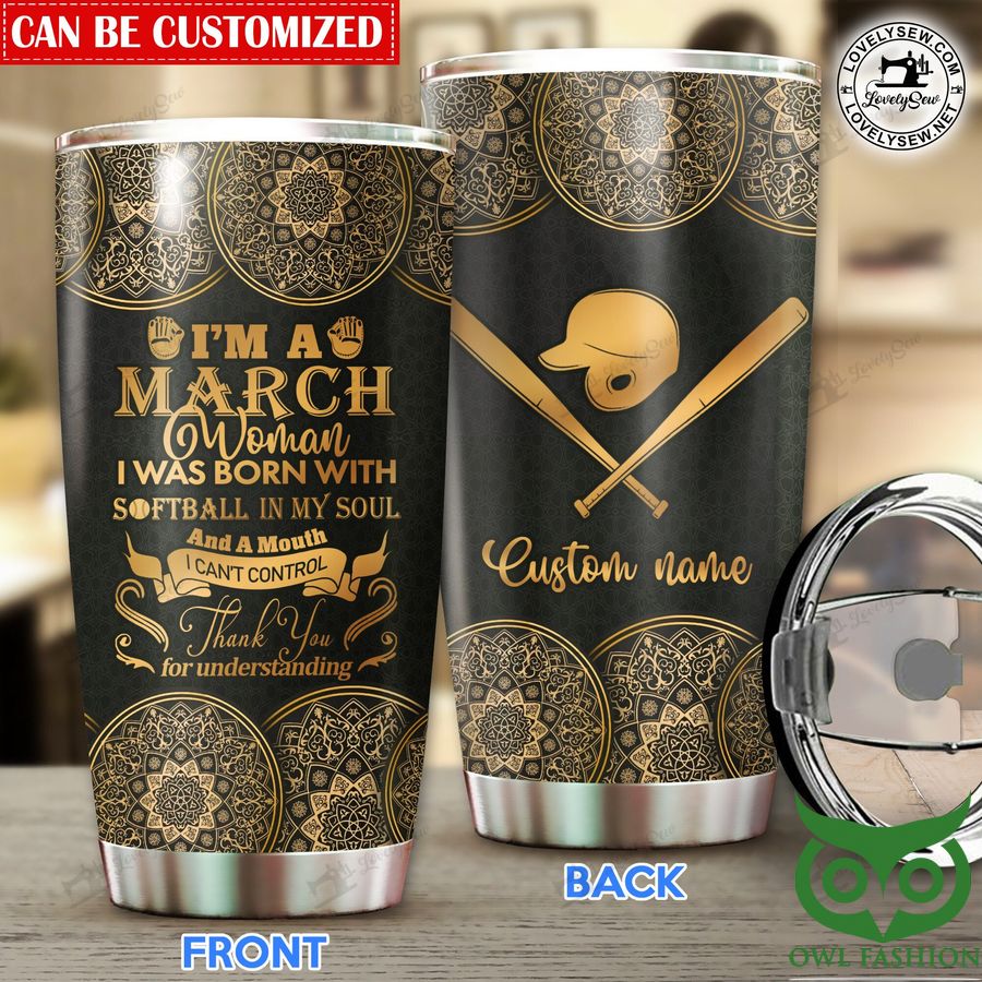 Custom Name Softball with Brown Patterns Stainless Steel Tumbler