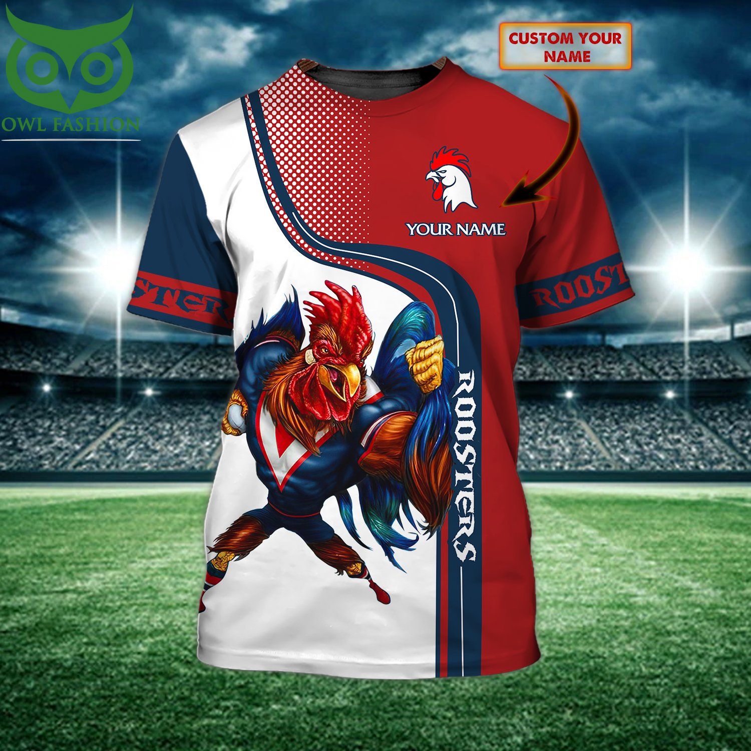 Custom Name Sydney Roosters NRL football strong rooster 3D T-shirt