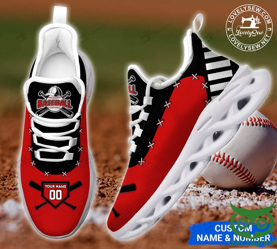 Custom Name Number Baseball Cross Line Black and Red Max Soul Shoes