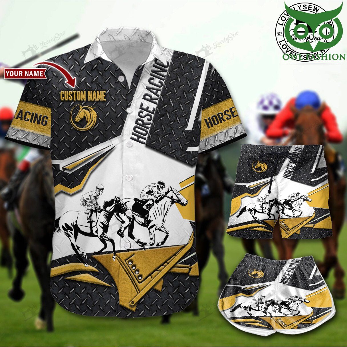 Horse Racing Hawaii Shirt and Shorts personalized