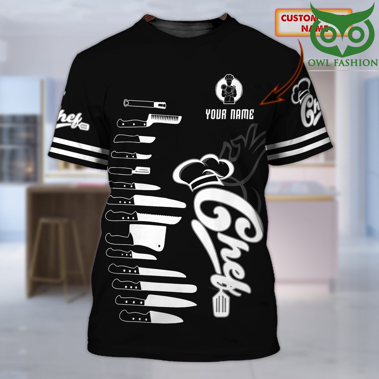 CHEF professional knives Personalized Name black 3D Tshirt 