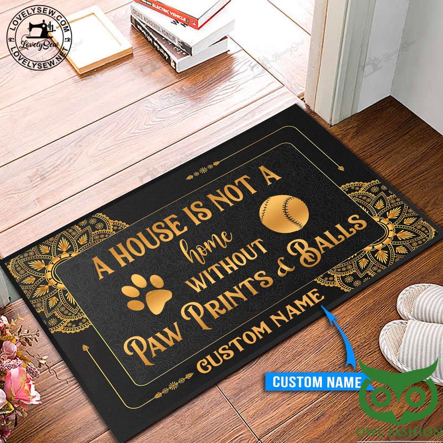 Custom Name Pawn Prints and Baseball Brown with Pattern Doormat