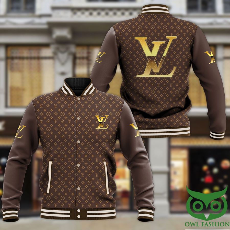 Luxury Louis Vuitton Brown and White Multiple Small Logos with White Lines on Hem 3D Shirt