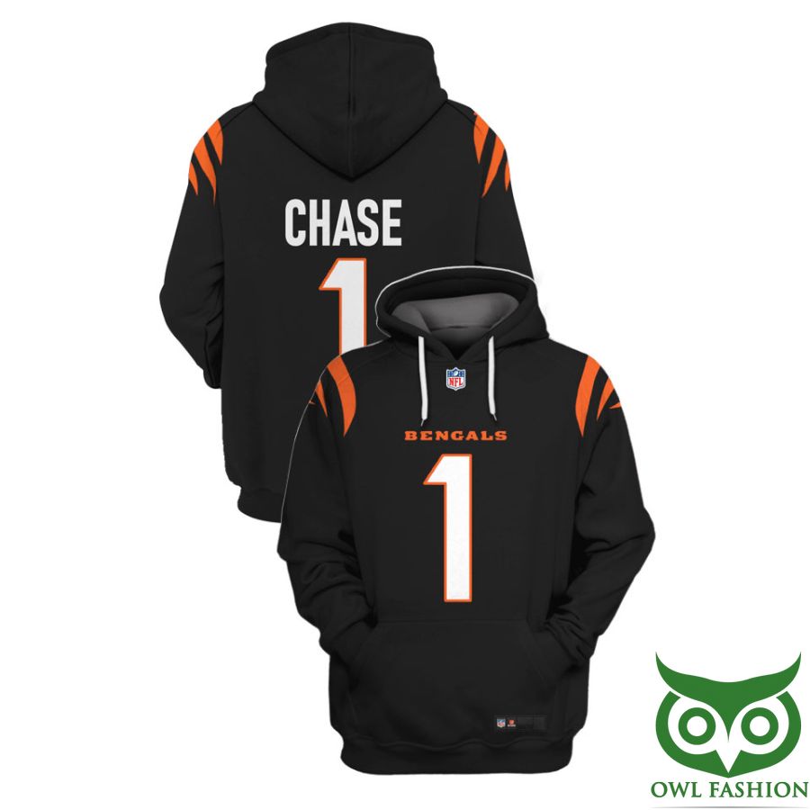 NFL Cincinnati Bengals Ja'Marr Chase 1 Black with Orange scratches 3D Shirt